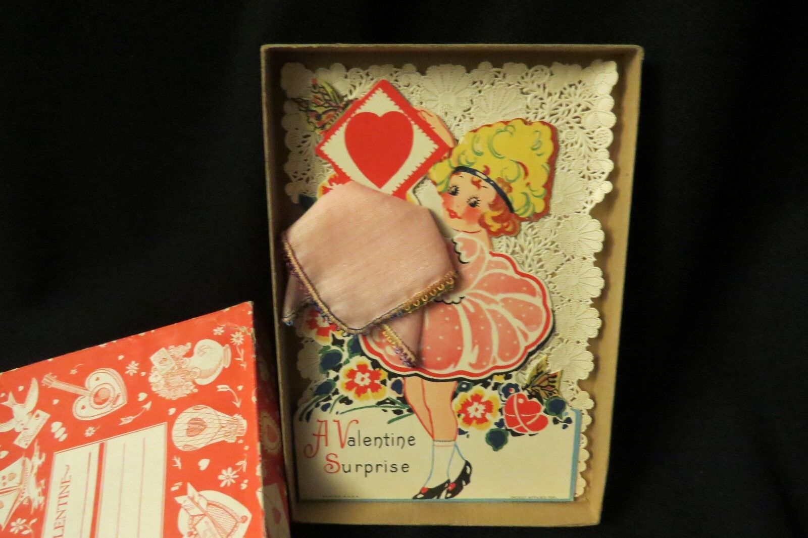 Vintage ART DECO  Valentine Handkerchief c. 1930s in Orig. Box FABULOUS