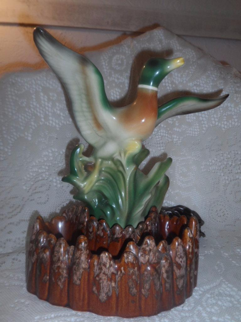 Vintage Maddux Of California Art Pottery Flying Duck & Reeds Planter TV Lamp~50\'