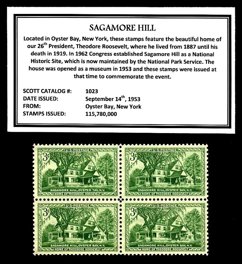 1953 - SAGAMORE HILL -  Block of Four Vintage U.S. Postage Stamps