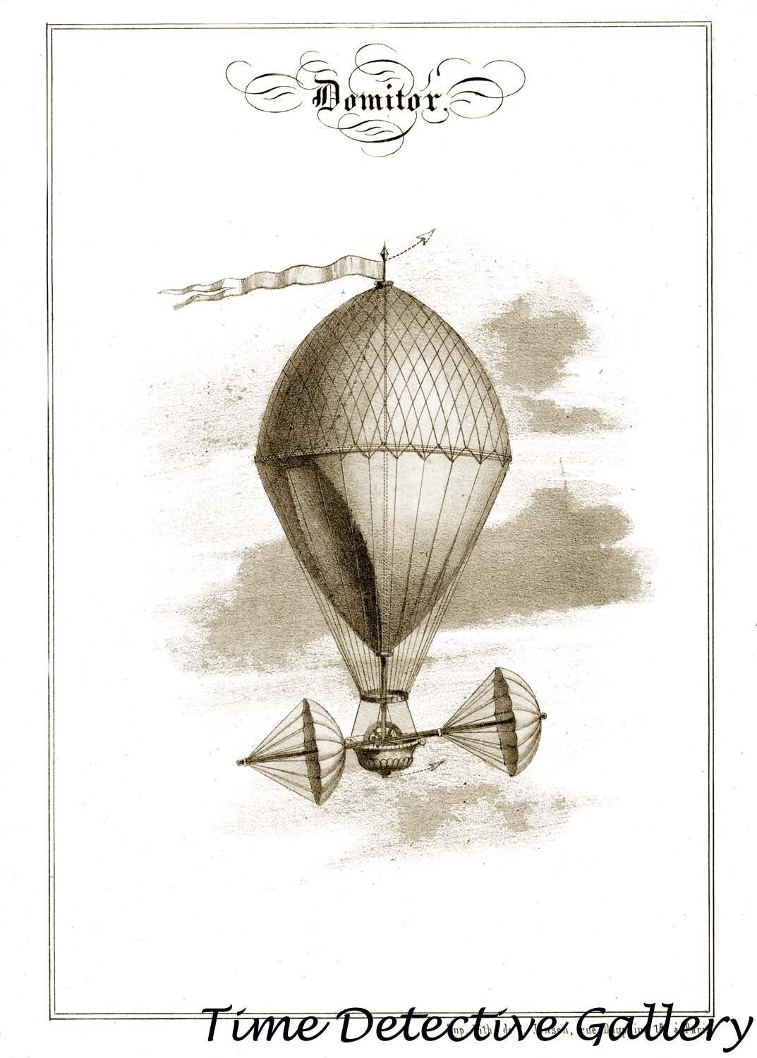 Illustration of a Domitor Balloon - 1852 - Historic Lithograph Print