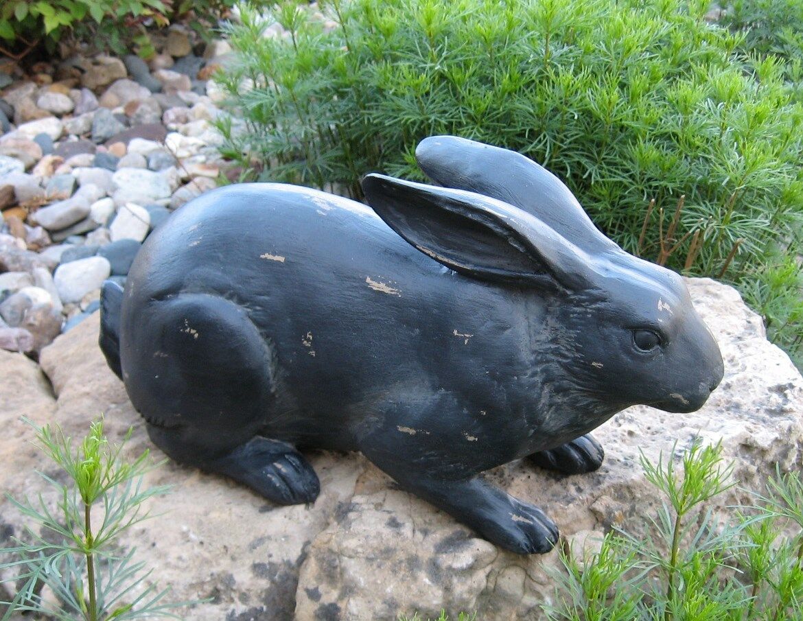 Antique Black Bunny Rabbit STATUE*Primitive/French Country Farmhouse Decor