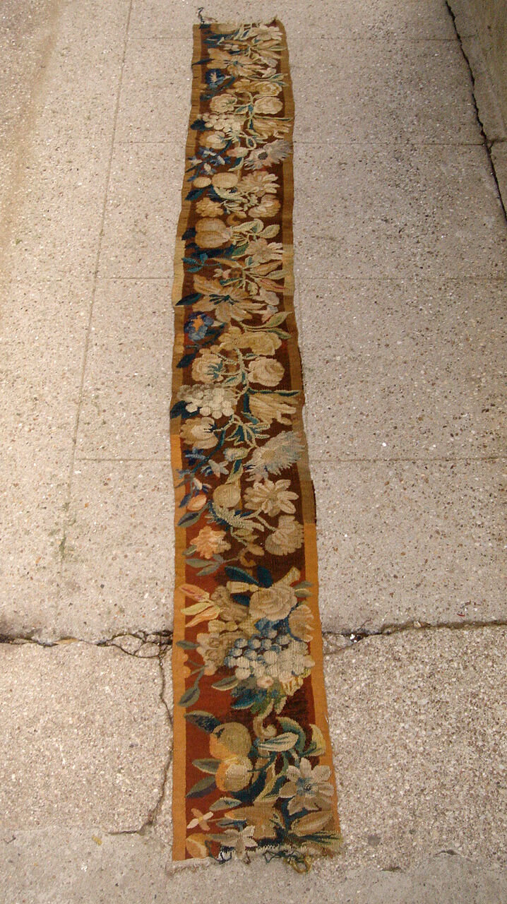 A Gorgeous and Very Long Wool & Silk Tapestry Border With Fruits & Flowers