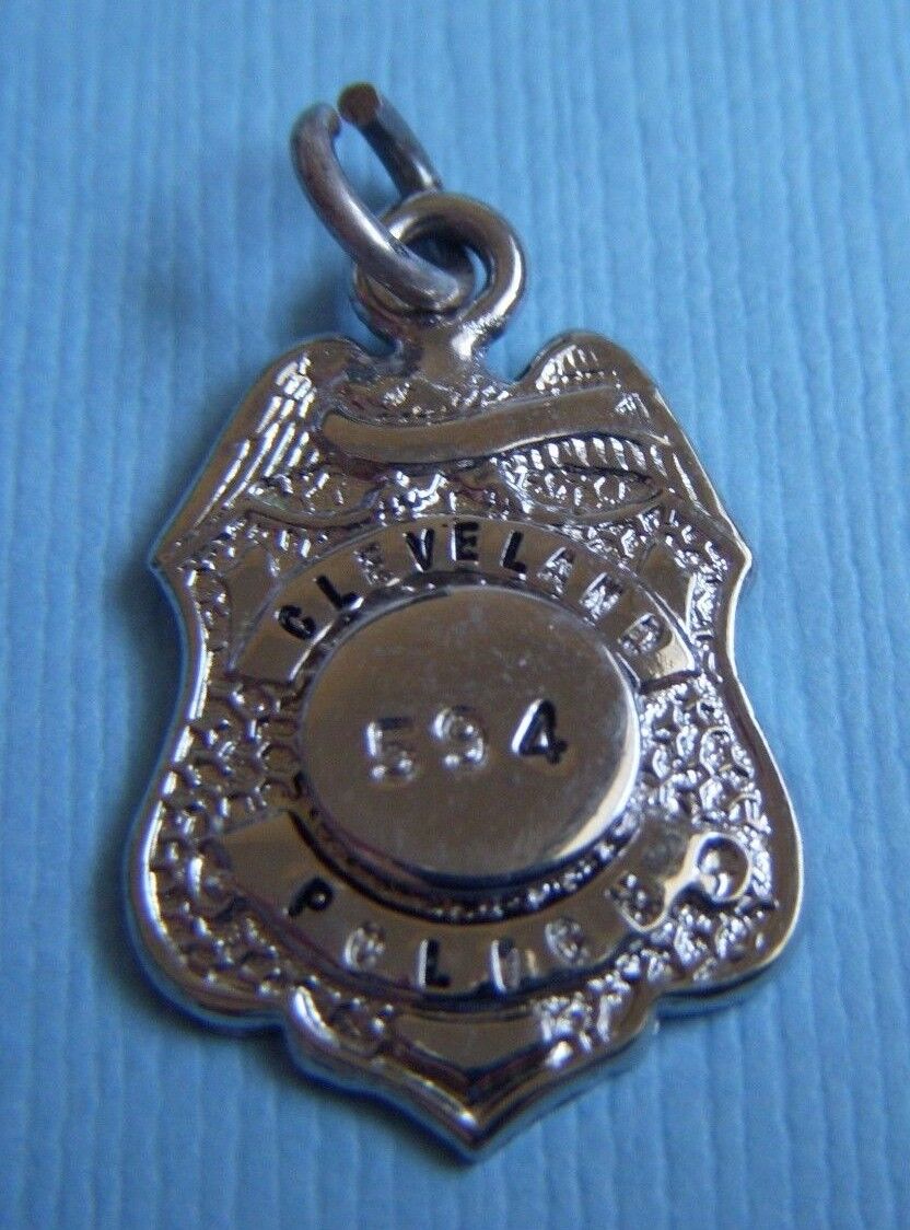 Vintage enamel Cleveland police badge Ohio silver tone charm