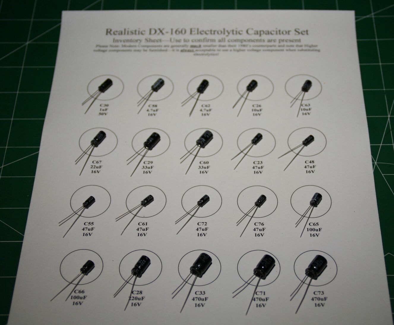 Realistic DX-160  Electrolytic Capacitor Kit - Deluxe Kit (5) Transistors