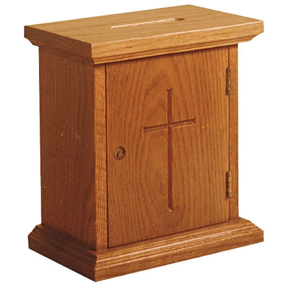 Heavenly Wood Model 401 Wooden Oak Wall Offering Box w/ Christian Cross