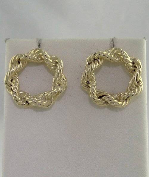 LADIES 14K YELLOW GOLD CIRCLE ROPE SOLID SCREW BACK NOT PIERCED EARRINGS 22mm