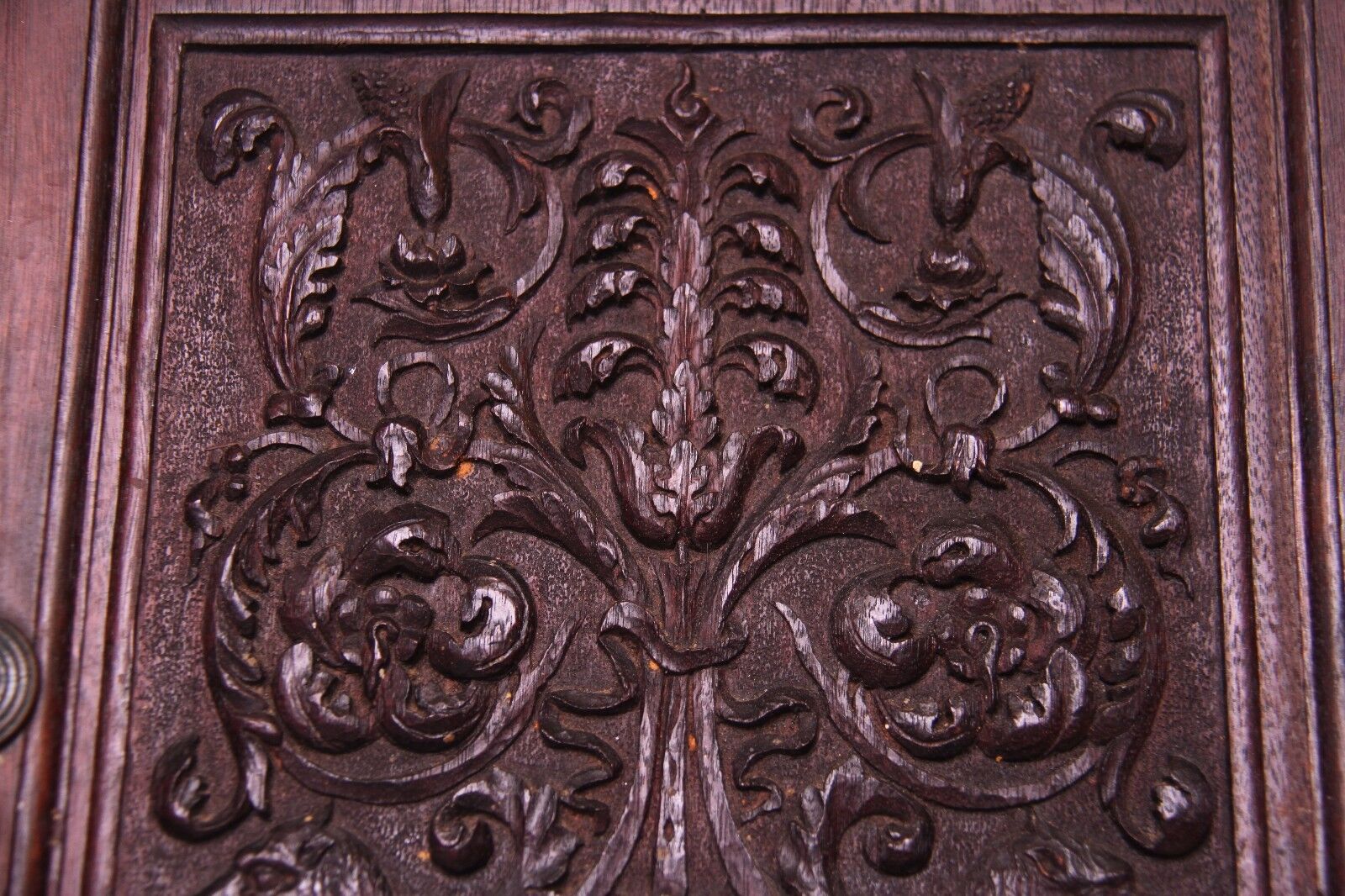 19C English Carved Oak Corner Cabinet Winged Griffin/Gargoyle/Dragon
