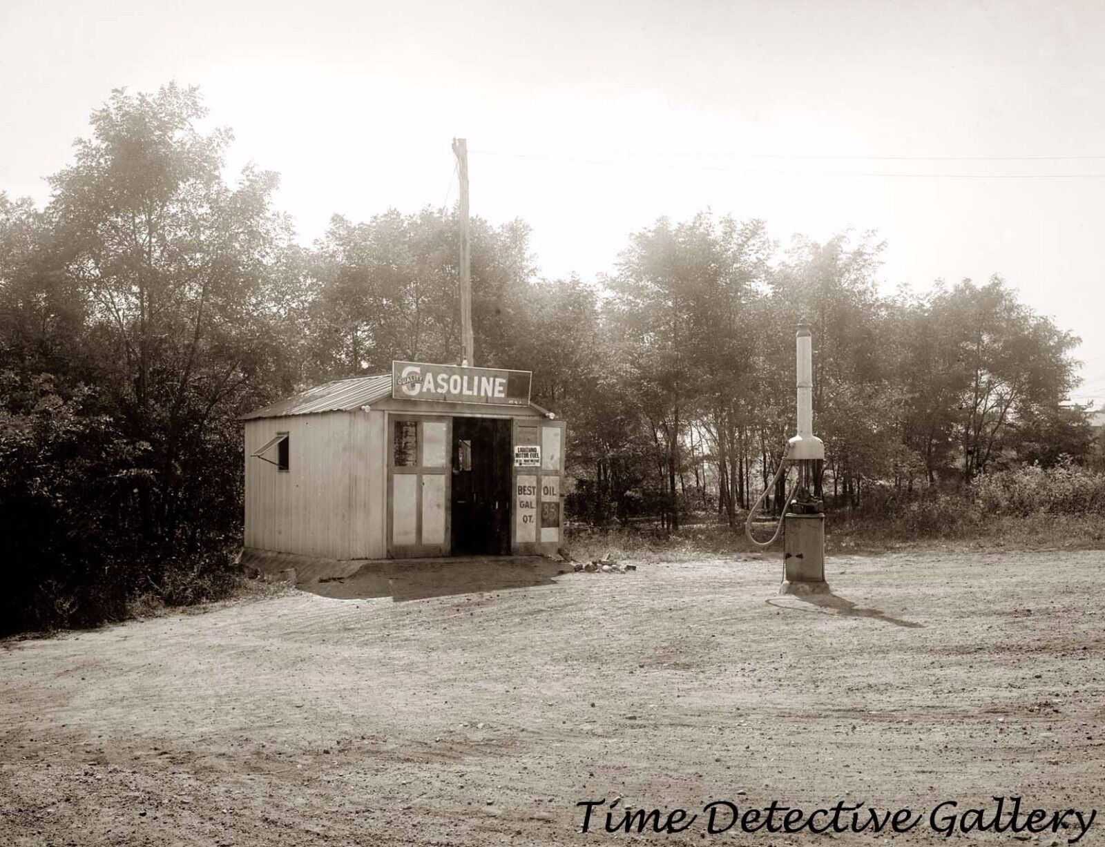 Country Gas Filling Station with One Pump - circa 1920 - Historic Photo Print
