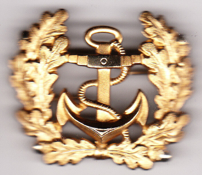 Original German post WWII ? Navy Anchor & Wreath Golden Medal Hat Badge 4 Prongs