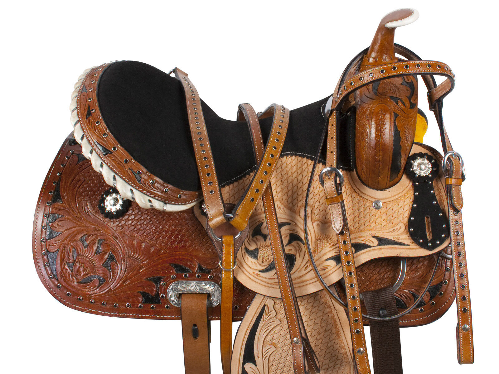 14 15 16 HAND TOOLED WESTERN BARREL RACING TRAIL SHOW HORSE LEATHER SADDLE TACK