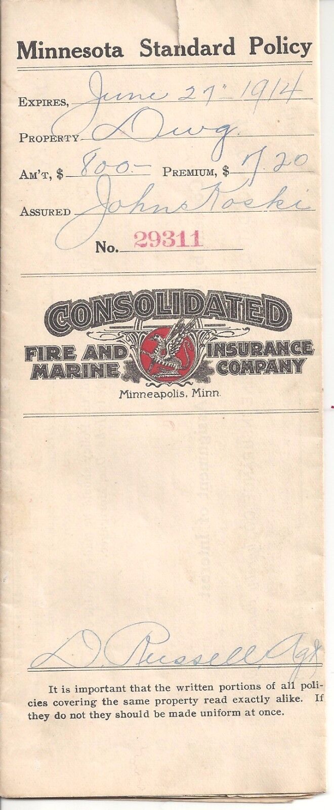 Minnesota Standard Policy by Consolidated 1914