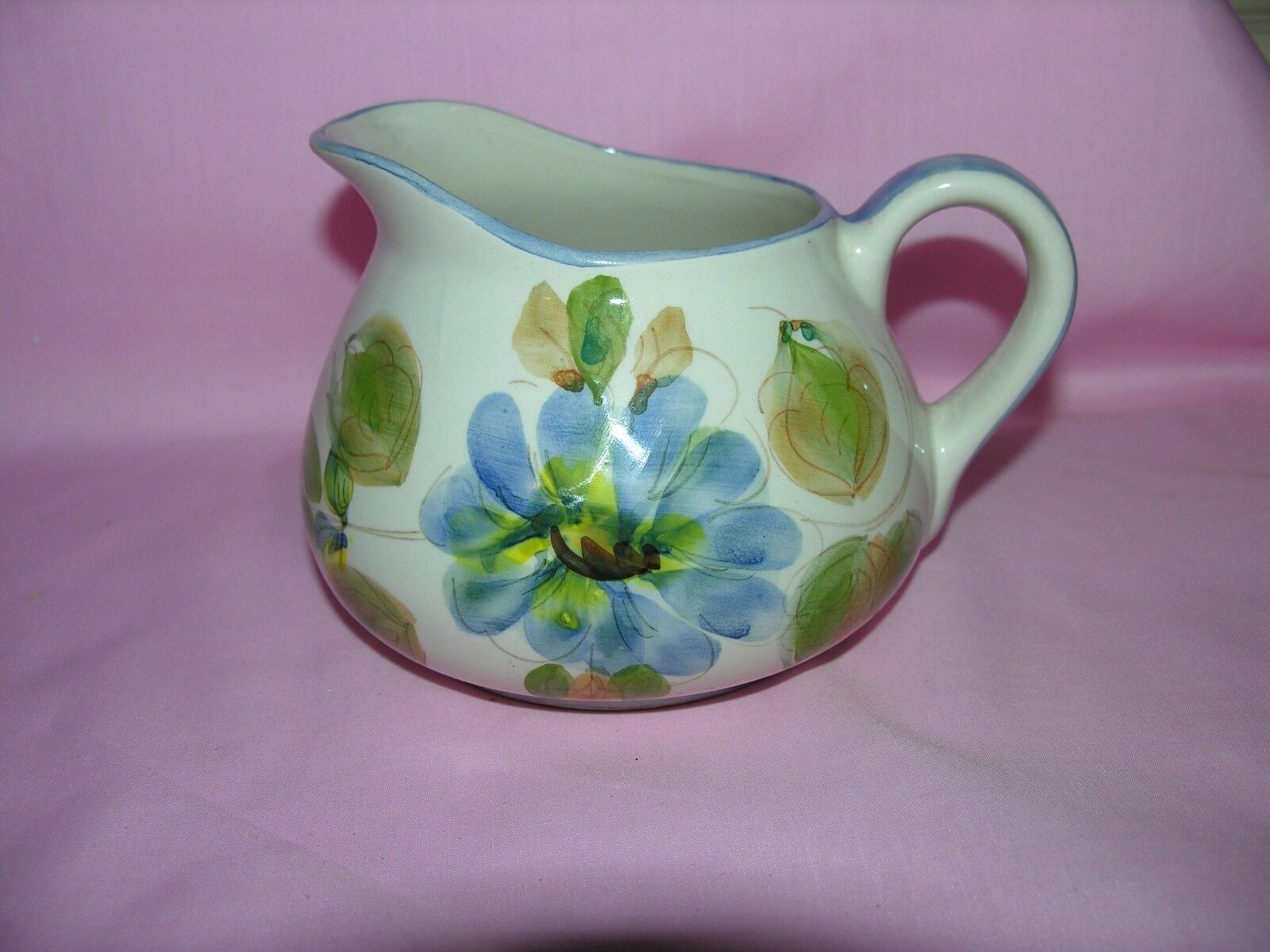 Ceramic Pitcher Vintage Floral Hand Painted in Portugal 4.5\