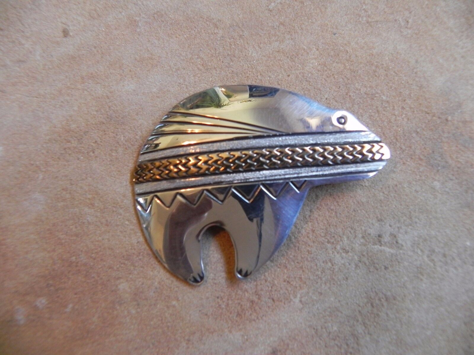 Stamped Sterling Silver & 12kgf BEAR Pin Brooch Navajo