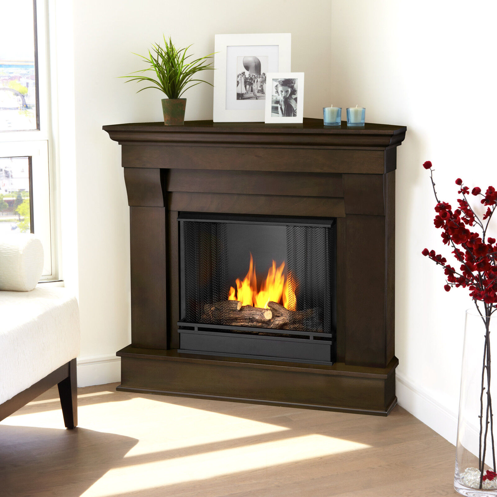 Real Flame Chateau GEL CORNER Fireplace Heater WALNUT or EXPRESSO 