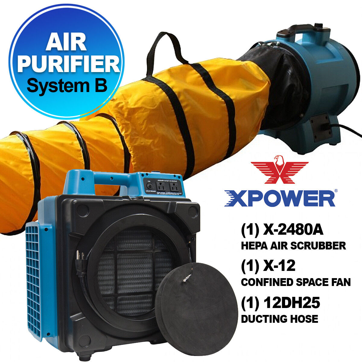 XPOWER X-2480A Pro Air Purifier System Hepa Air Scrubber for Fire Smoke