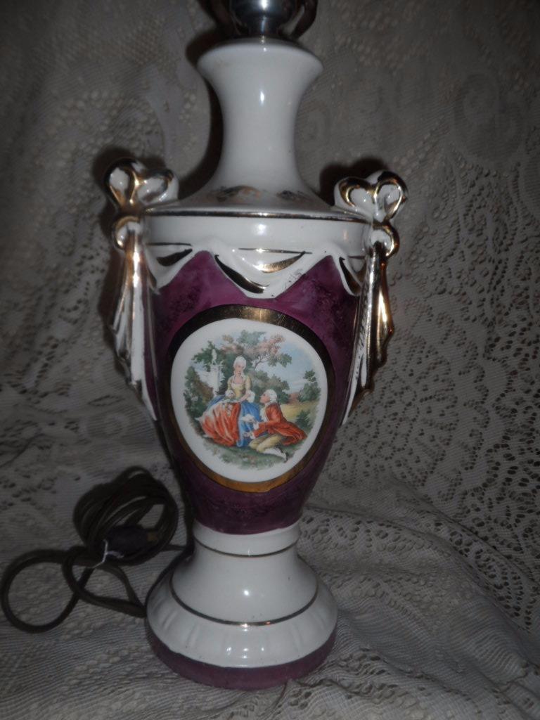 Vntg~Antq Hand-Painted Porcelain Victorian Couple Draped Boudoir Parlor Lamp
