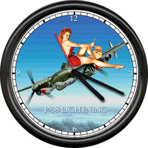 P-38 Lightning Military 1945 WWII US Airforce Airplane Pilot Sign Wall Clock