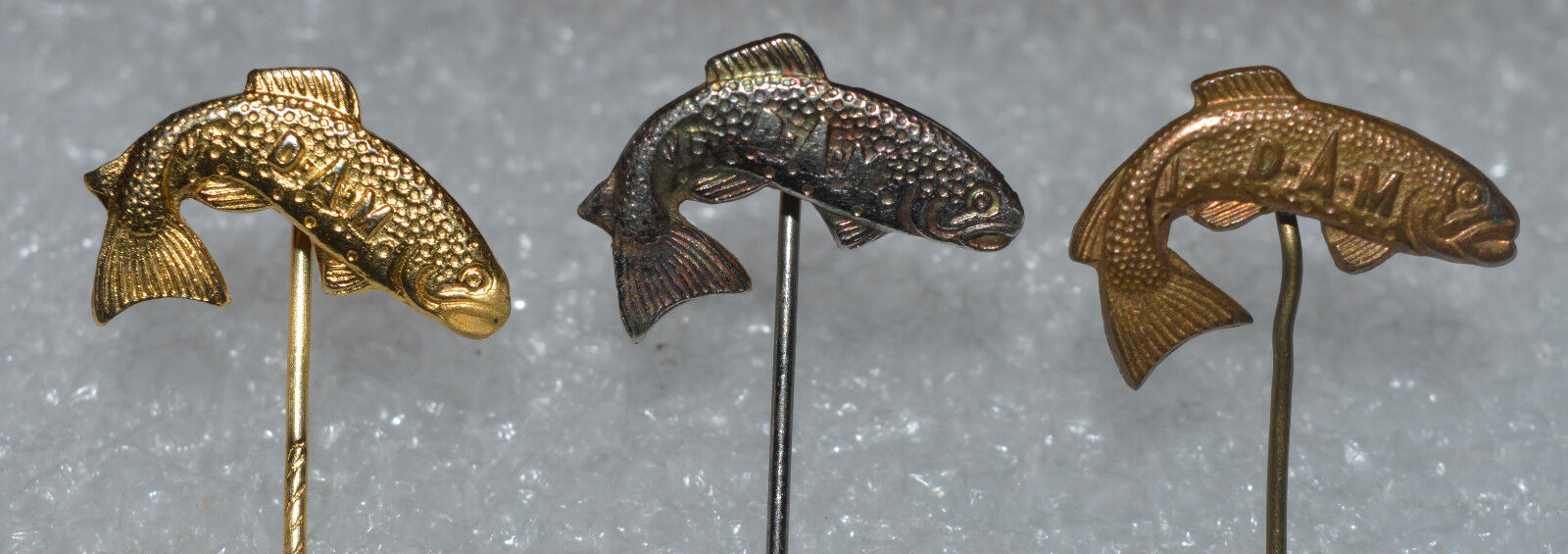 D•A•M DAM fishing fish logo Quick Reels Rods vtg lapel pin \