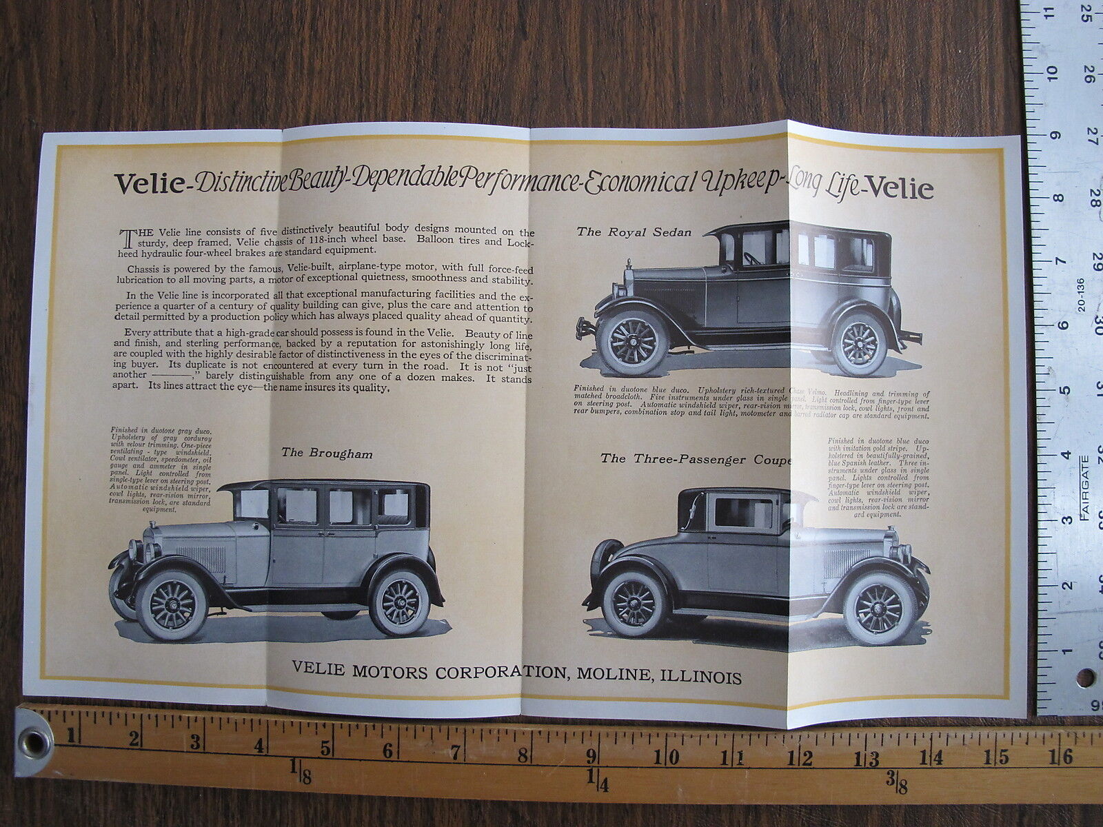 WoW Original 1926 Velie Model 60 Sixty Automobile Sales Advertising Brochure