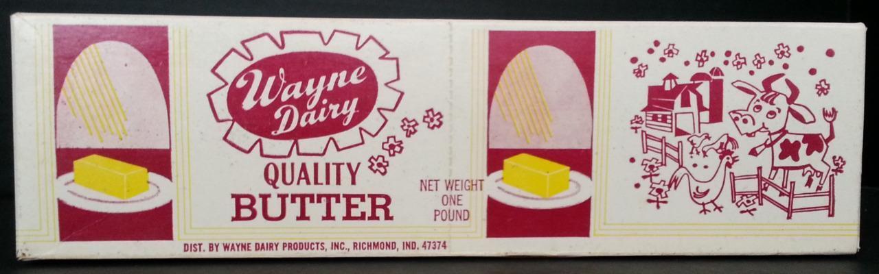 Wayne Dairy Quality Butter One Pound Unused Vintage Carton Richmond, Indiana