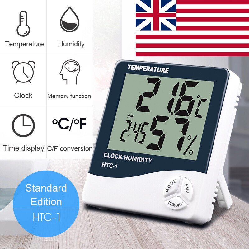 Indoor Digital Thermometer Temperature Humidity Meter Hygrometer with LCD Clock