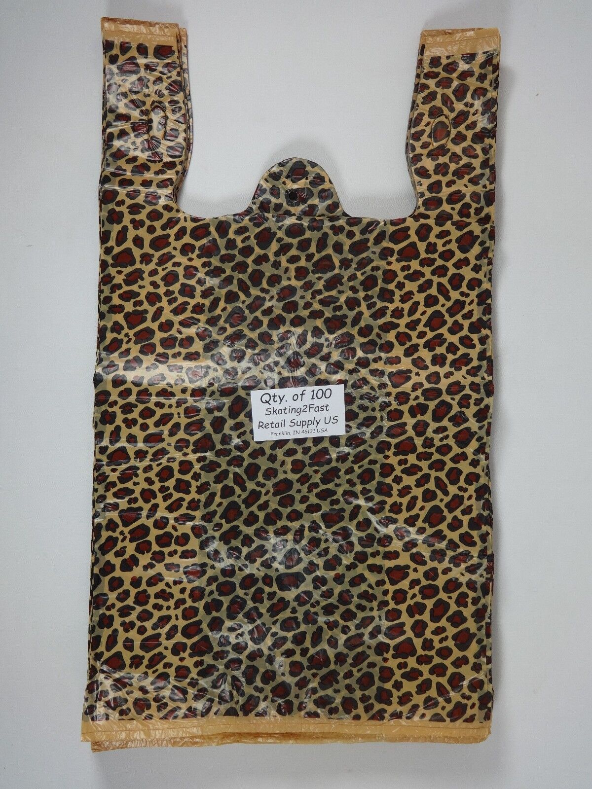100 Qty. Leopard Print Design Plastic T-Shirt Retail Shopping Bags 11.5\