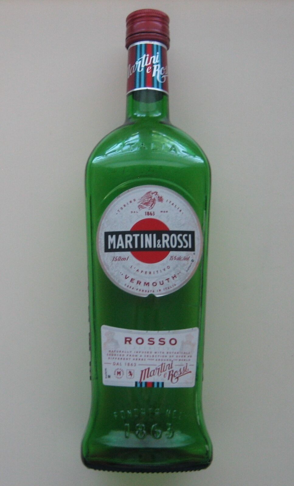Empty Martini & Rossi Bottle 750ML Arts Crafts Project Green Embossed Glass