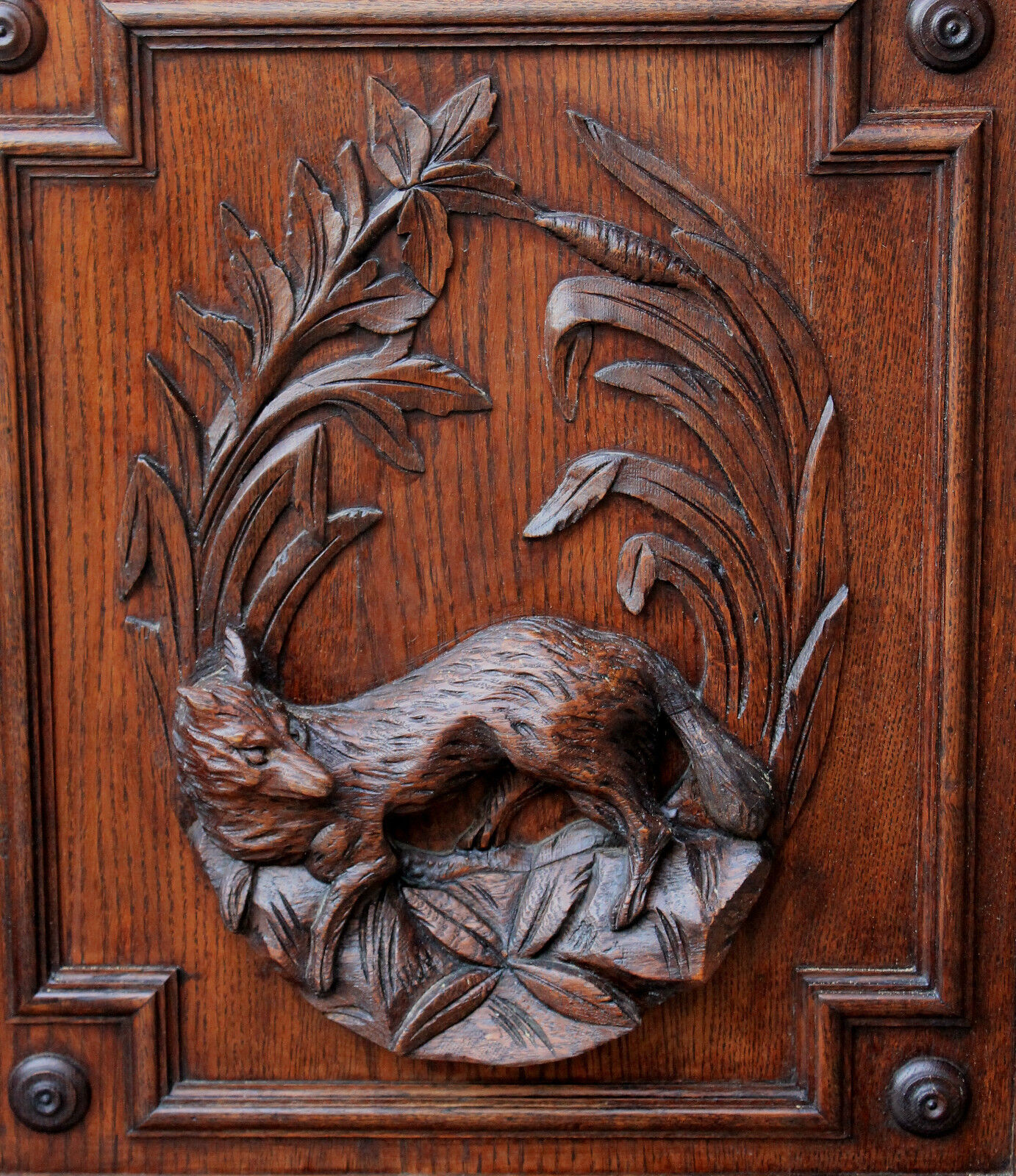 Antique French Oak Black Forest FOX Architectural Hanging Wall Panel Door #1