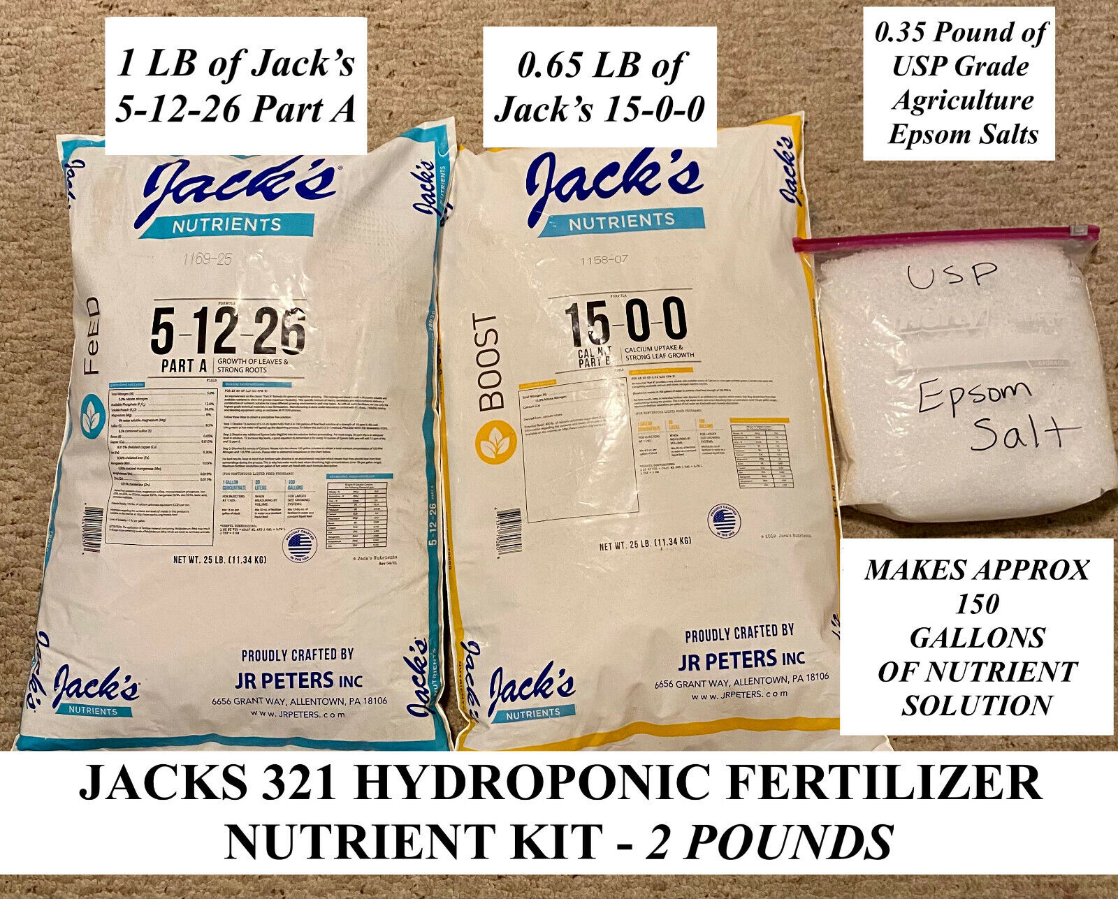 2lb Kit Jacks 321 Hydroponic Fertilizer Nutrient Plant Food Grow Bloom General