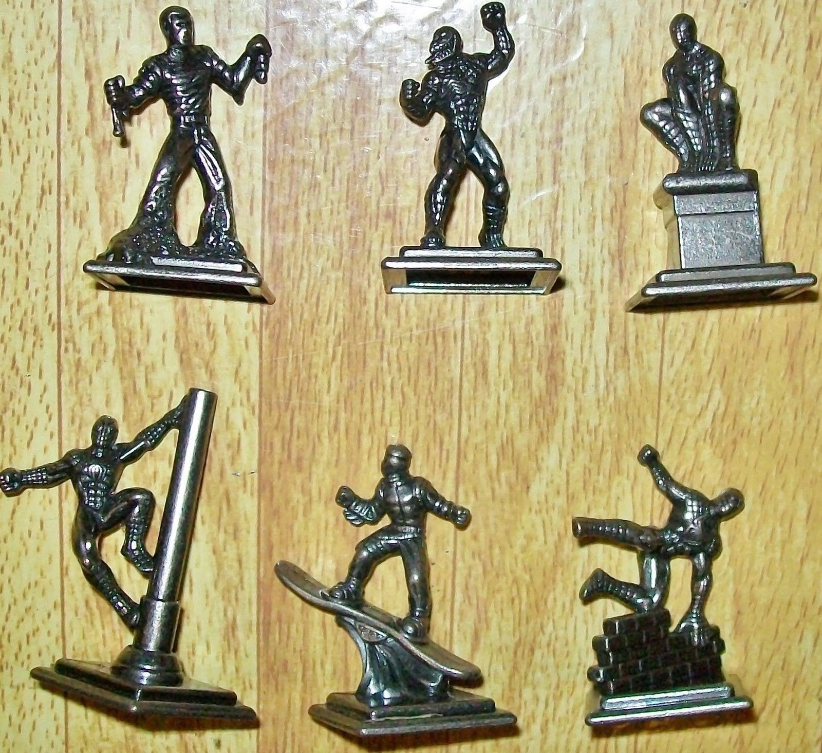 COMPLETE SET OF ALL 6 SPIDER-MAN MONOPOLY PEWTER GAME TOKENS (3M860)  Very Large
