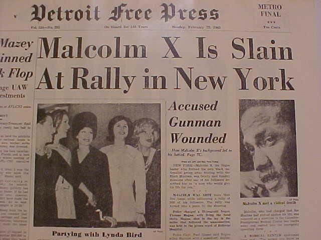 VINTAGE NEWSPAPER HEADLINE ~CRIME MALCOLM X DEAD NEW YORK CITY GUNMAN GUN SHOT~