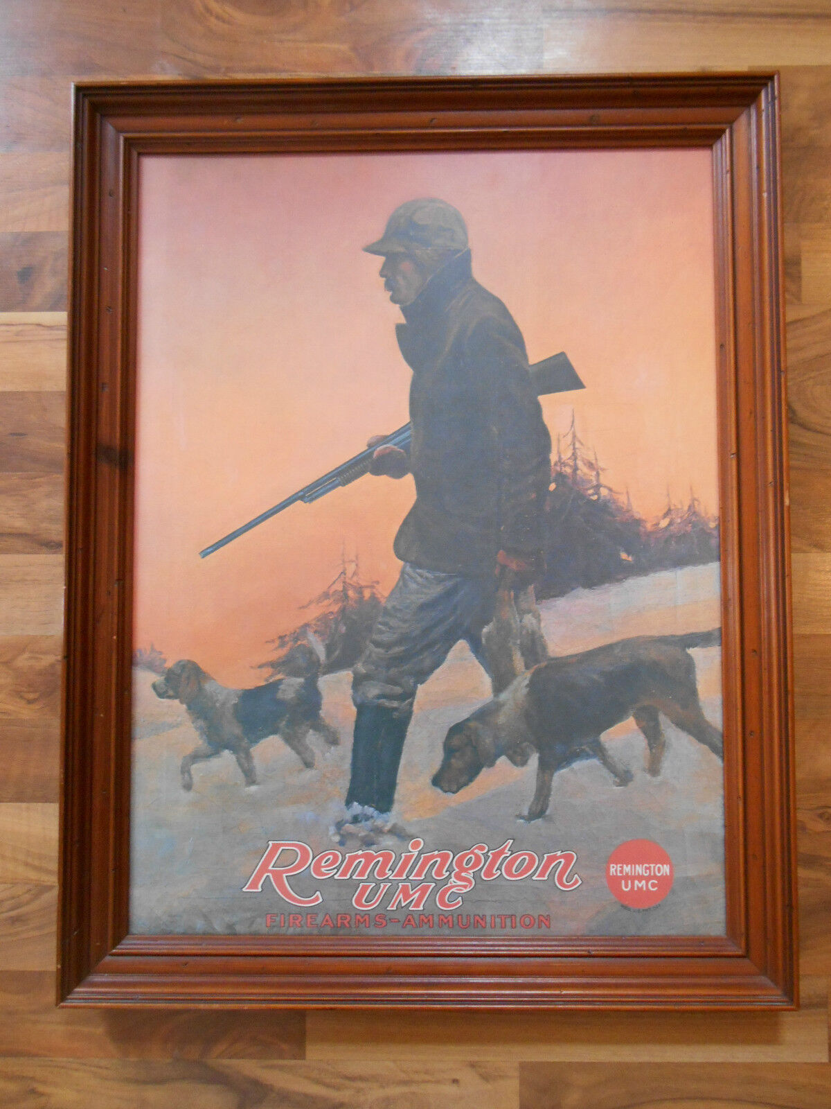 Old Vintage Advertising Framed Print Picture Remington UMC Firearms Hunting Dogs