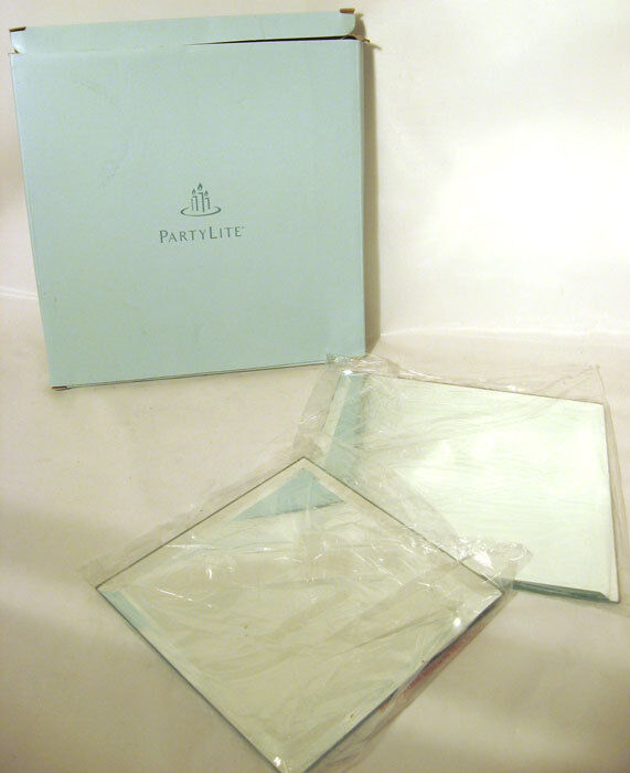 PARTYLITE MIRRORED CANDLE COASTER SET P7035 2 PIECES OB