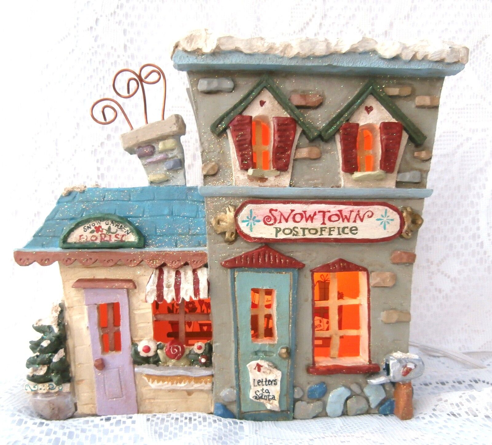 Kurt Adler SnowTown Lighted House Post Office/ Florist Christmas