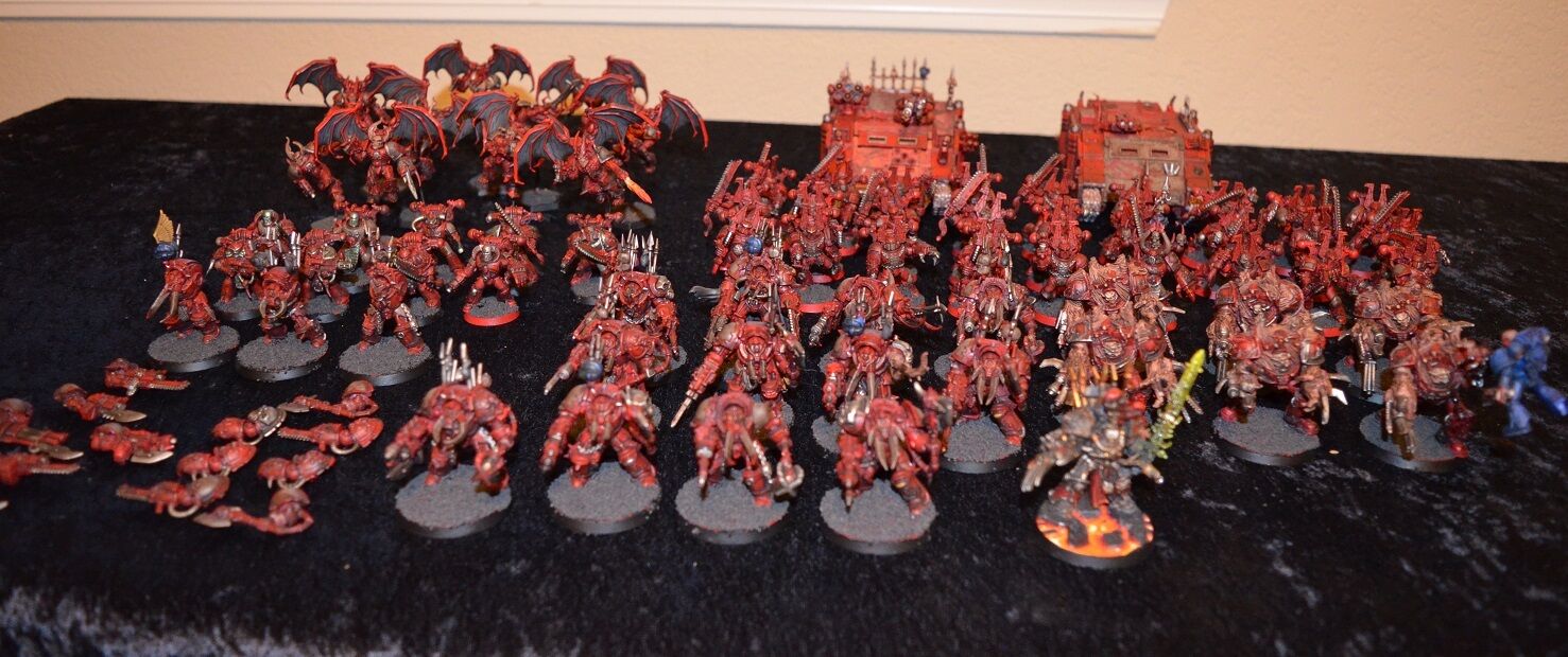 Chaos Space Marine Khorne army, obliterators, terminators, Abaddon, well painted