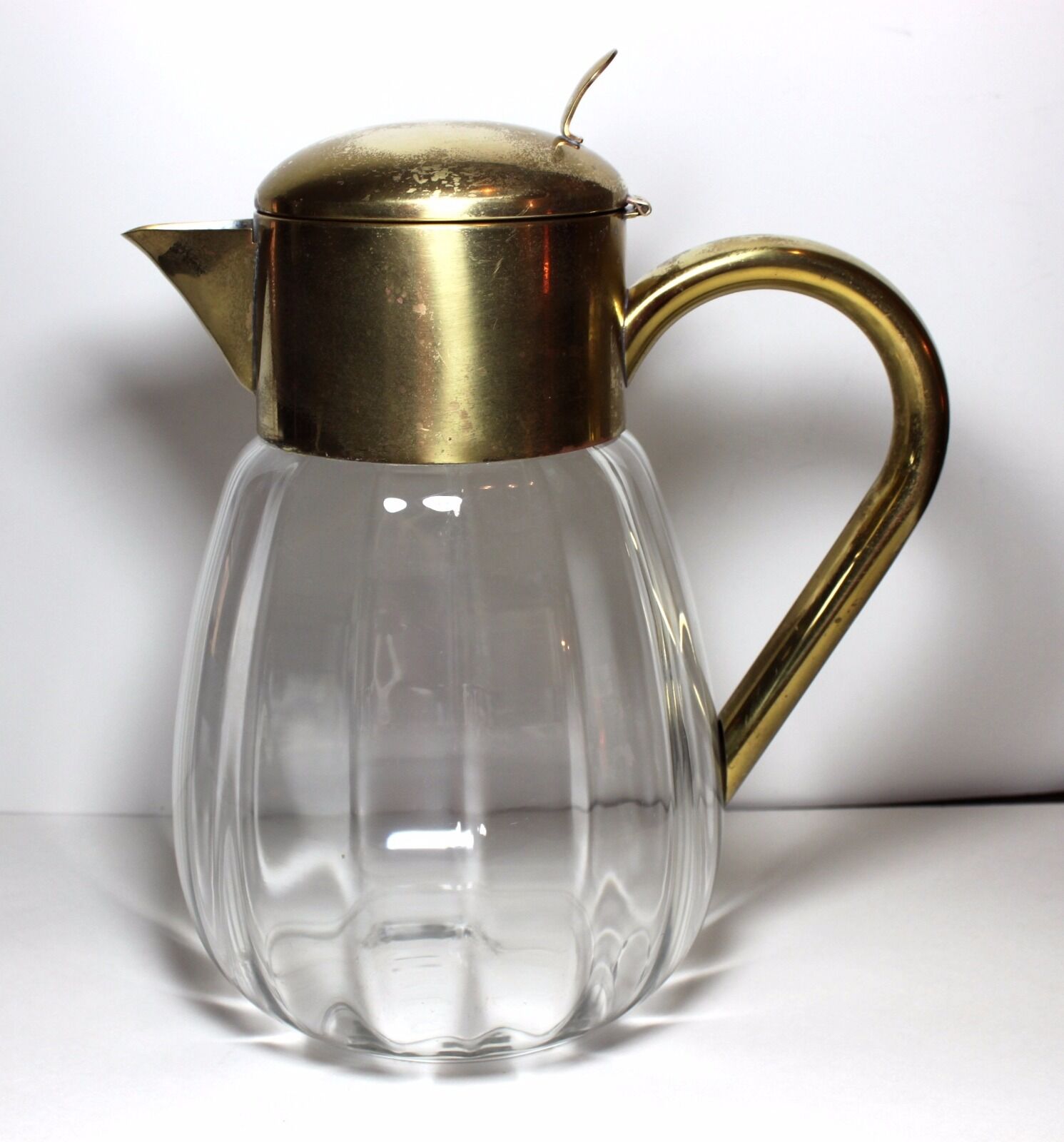 Antique  GERMAN CUT CRYSTAL AND BRASS PITCHER