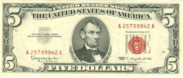 1963 $5 VG/XF Red Seal Note Lot 81