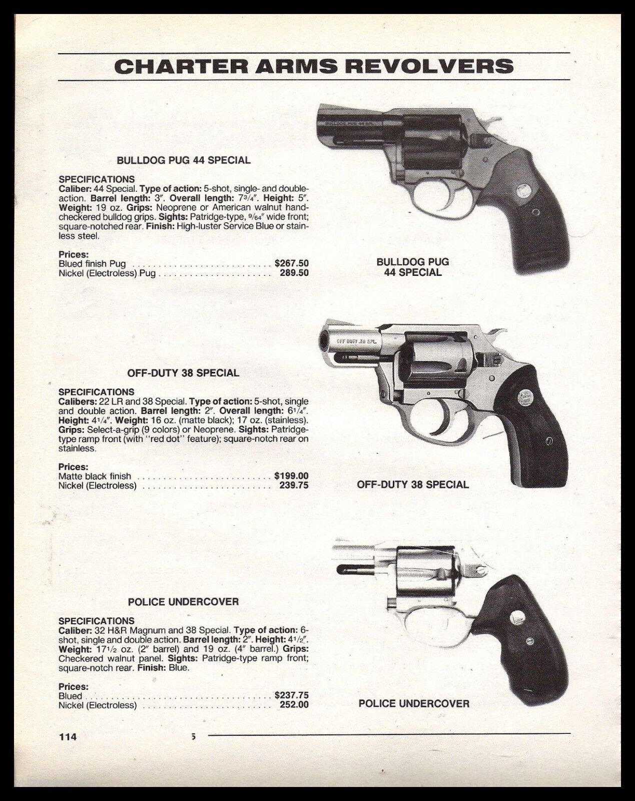 1995 CHARTER ARMS Bulldog Pug 44 Special, Off-Duty .38 Spec Police Undercover AD