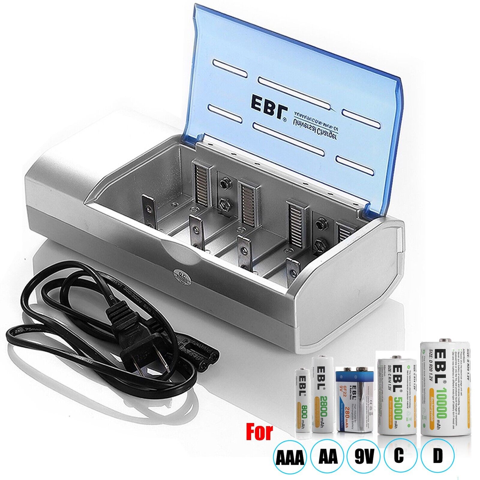 Universal AC  Charger For AA AAA C D Size 9V 6F22 Rechargeable Batteries