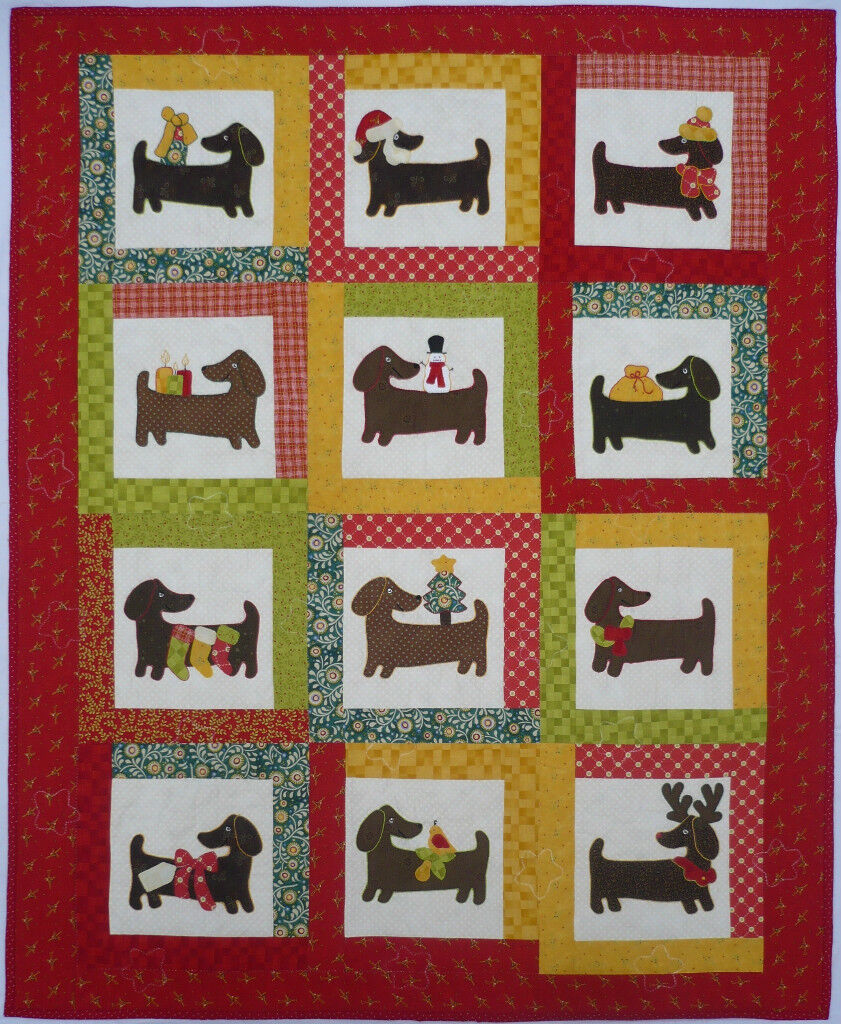 Quilt PATTERN Yule dog  Dachshund applique puppy Christmas winter holiday