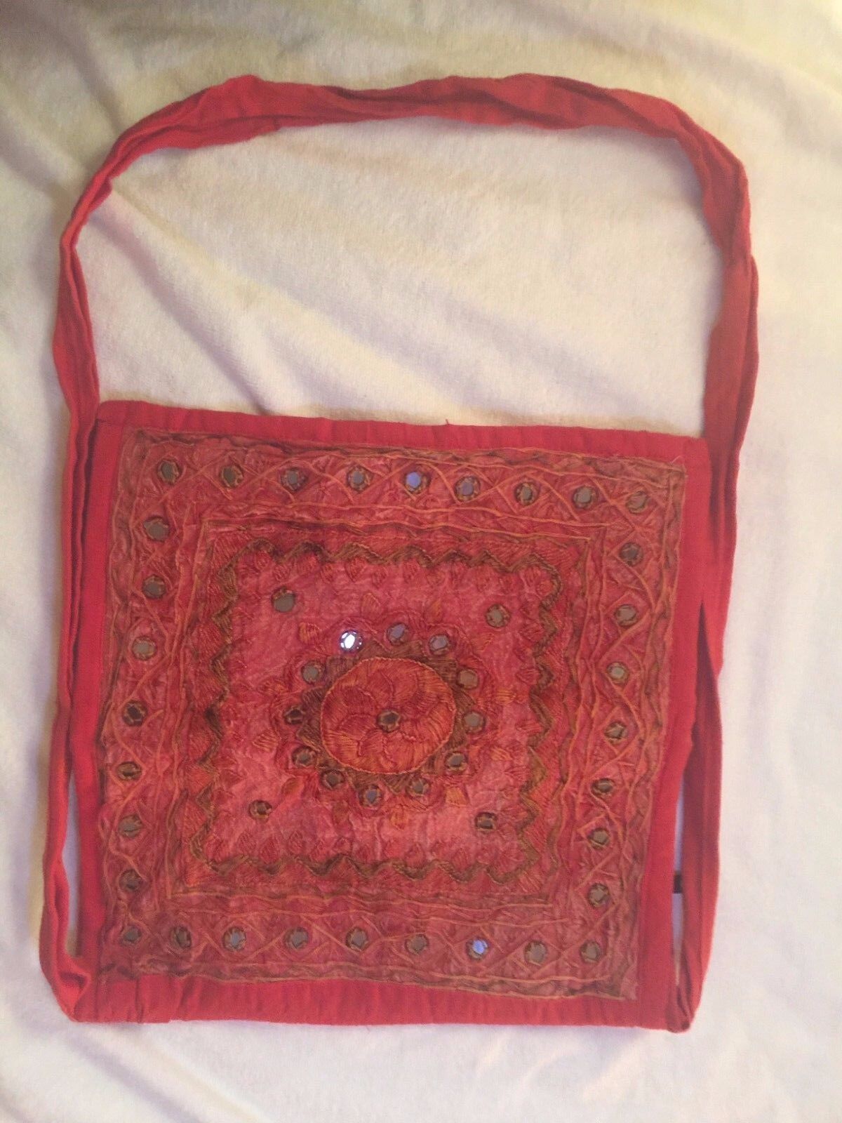 60s Style Mirrored Hobo Hippie Bag.- Red