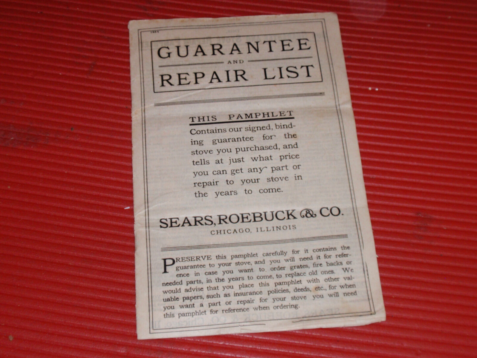 ANTIQUE PAMPHLET  SEARS AND ROEBUCK 1904 STOVE APPLIANCE PARTS AND REPAIR.