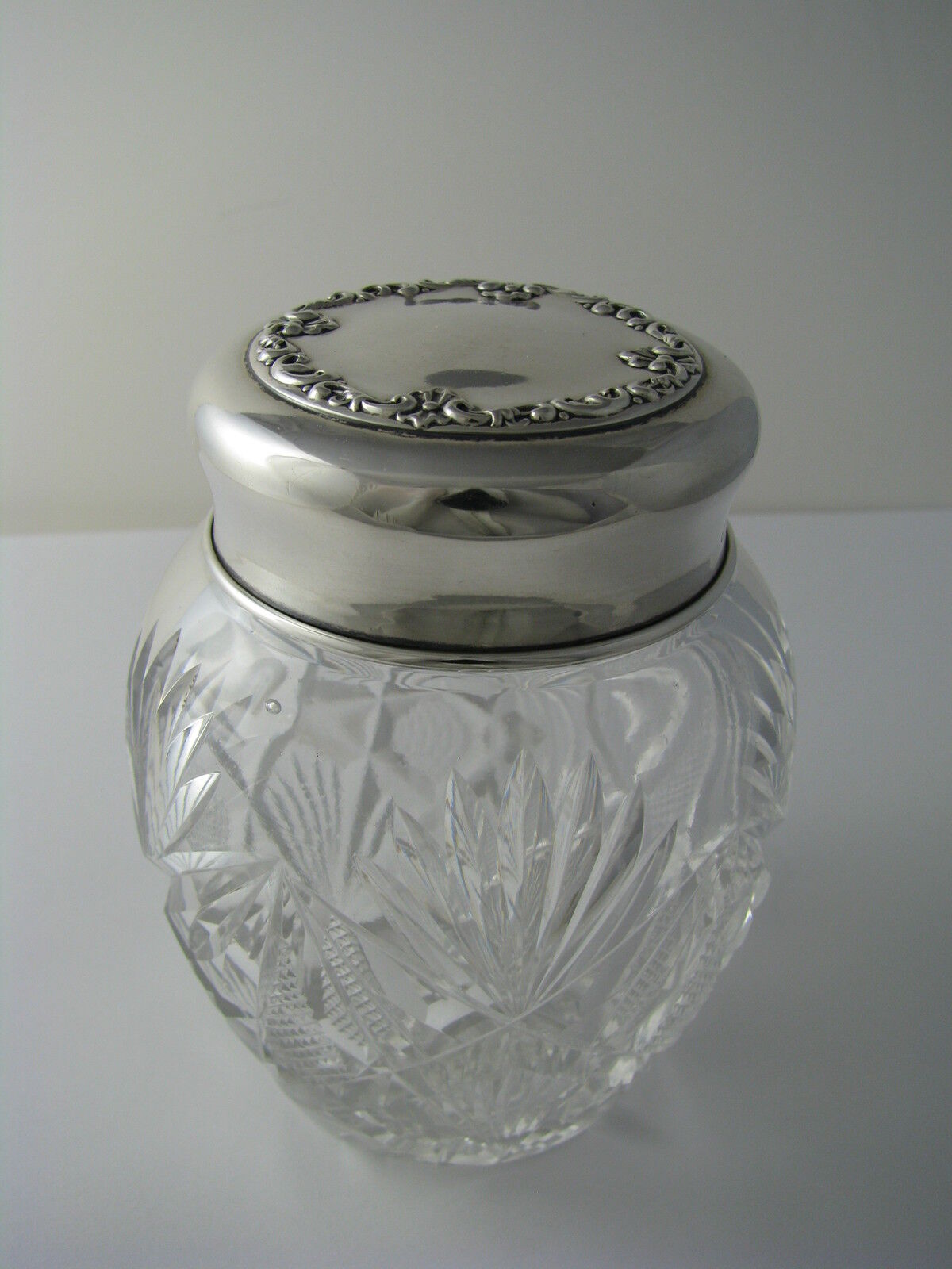 STERLING SILVER & CUT CRYSTAL POWDER JAR SILVER LID GINGER JAR by Whiting ca1893