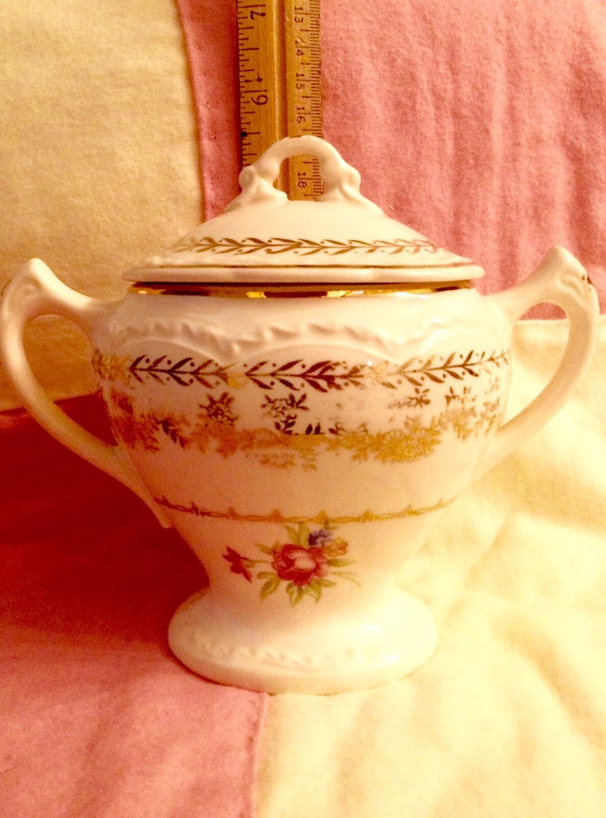 Vintage, Gorgeous, Sugar Bowl Or Small Compote, Double Handled Flowers & Gold
