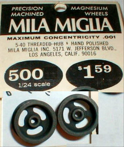 1 pair Deep 3 Slot  Magnesium Wheels by MILA MIGLIA #500  1960\'s slot car NOS 