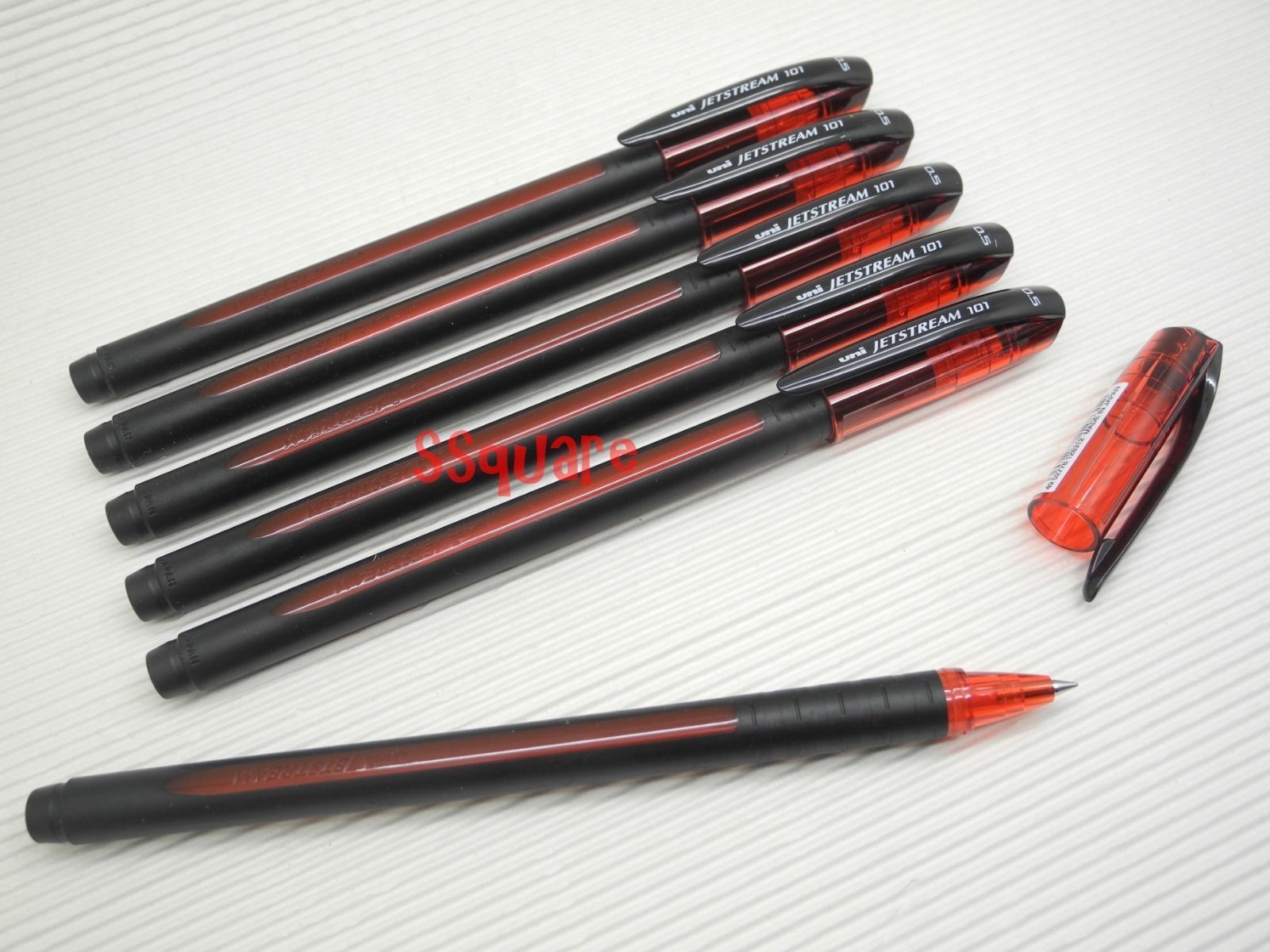 6 x Uni-Ball Jetstream SX-101 0.5mm Quick Drying Super Ink Rollerball Pens, Red