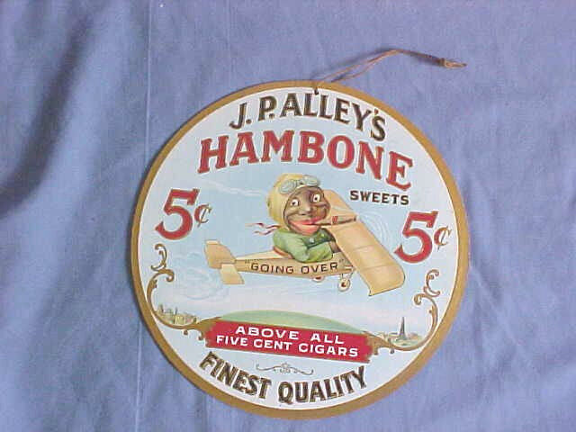 Vintage Hambone Cigar Tobacco Old Black Americana Advertising Sign Fan Hanger