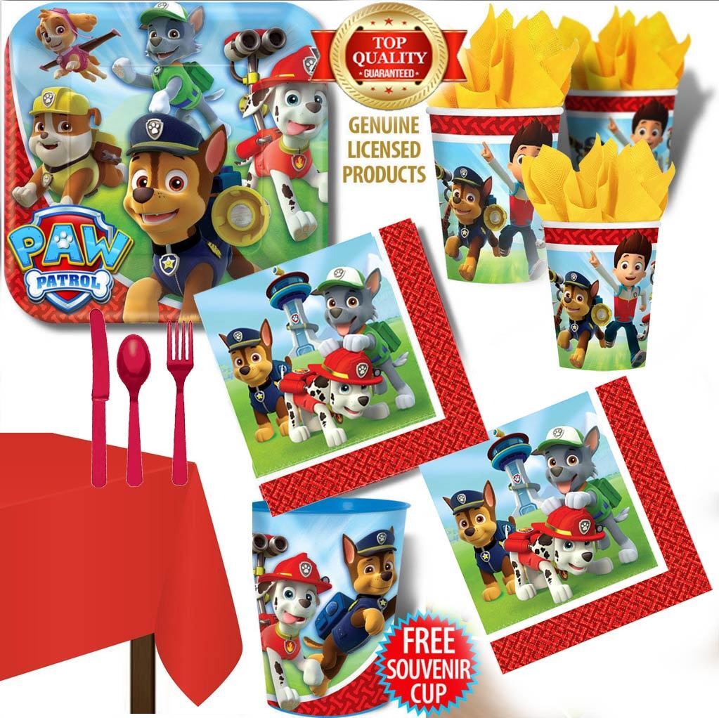 Paw Patrol Birthday Party Supplies Pack 8 Guests 58pc Cup Plate Napkin T.Cover++