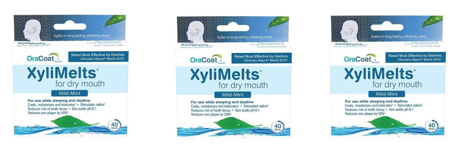 3 OraCoat Xylimelts For Dry Mouth Mild Mint 40 Discs Dietary Supplements