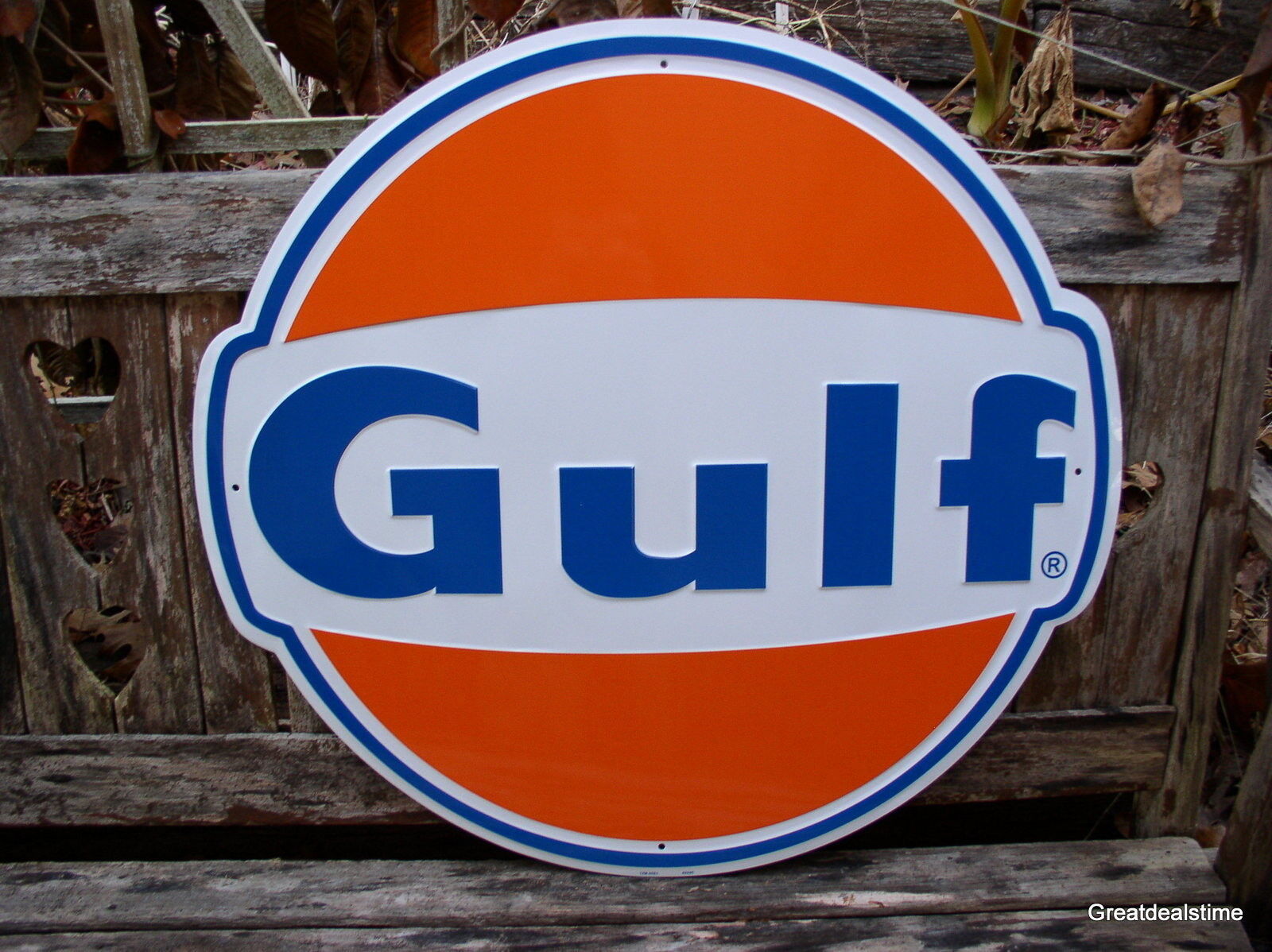 LARGE GULF OIL GAS SIGN GASOLINE OLD VINTAGE 1960\'S GULF ANTIQUE GAS PUMP SIGN